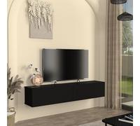 [en.casa] Meuble TV Mural avec 2 Portes Abattantes Support Télé Flottant 2 Compartiments de Rangement Design Moderne pour Salon Chambre Bureau Panneau de Particules 160 x 32 x 30 cm Noir