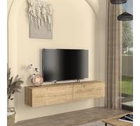[en.casa] Meuble TV Mural avec 2 Portes Abattantes Support Télé Flottant 2 Compartiments de Rangement Design Moderne pour Salon Chambre Bureau Panneau de Particules 160 x 32 x 30 cm Effet Chêne