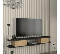 [en.casa] Meuble TV Mural Étagère Télé Flottante avec Compartiments de Rangement Sorties de Câbles Intégrées Stable Moderne Salon Chambre Panneau de Particules 150 x 35 x 19 cm Anthracite Effet Chêne