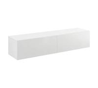 [en.casa] Meuble TV Mural Evaton 140 x 33 x 30 cm avec 2 Portes Abattantes Support Télé Flottant Étagère Moderne avec 2 Compartiments de Rangement Salon Chambre Bureau Blanc Brillant