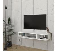 [en.casa] Meuble TV Mural Support Télé Flottant avec 3 Compartiments de Rangement Ouverts Sorties de Câbles Intégrées Stable Moderne Pratique Salon Chambre Panneau de Particules 120 x 30 x 19 cm Blanc