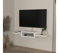 [en.casa] Meuble TV Mural Support Télé Flottant avec Compartiment de Rangement Ouvert Sorties de Câbles Intégrées Stable Moderne Pratique Salon Chambre Panneau de Particules 115 x 30 x 16 cm Blanc