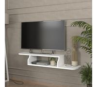 [en.casa] Meuble TV Mural Support Télé Flottant avec Compartiments de Rangement Ouverts Sorties de Câbles Intégrées Stable Moderne Pratique Salon Chambre Panneau de Particules 120 x 30 x 19 cm Blanc