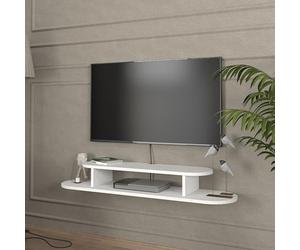 [en.casa] Meuble TV Mural Support Télé Flottant avec Compartiments de Rangement Ouverts Sorties de Câbles Intégrées Stable Moderne Pratique Salon Chambre Panneau de Particules 120 x 30 x 16 cm Blanc