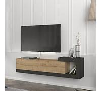 [en.casa] Meuble TV Mural Support Télé Flottant pour Salon Chambre Banc Télévision Suspendu avec Espace de Rangement Panneau de Particules 150 x 30 x 39 cm Effet Chêne Anthracite