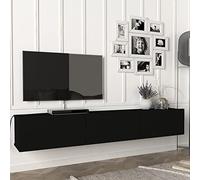 [en.casa] Meuble TV Mural Support Télé Suspendu avec Étagères Fermées Espace de Rangement Flottante pour Salon Banc Télévision Panneau de Particules 180 x 31 x 29,5 cm Noir