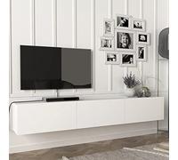 [en.casa] Meuble TV Mural Support Télé Suspendu avec Étagères Fermées Espace de Rangement Flottante pour Salon Banc Télévision Panneau de Particules 180 x 31 x 29,5 cm Blanc