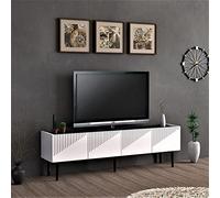 [en.casa] Meuble TV pour Salon à 2 Portes Banc TV avec Compartiment de Rangement Support de Télé Panneau de Particules Plastique 45 x 154 x 37 cm Blanc Marbre Noir