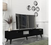 [en.casa] Meuble TV Support Télé 2 Portes Compartiment de Rangement Ouvert Passe-Câble Stable Élégant Moderne Salon Séjour Chambre Panneau de Particules 160 x 35 x 40 cm Noir