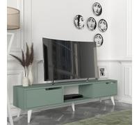 [en.casa] Meuble TV Support Télé 2 Portes Compartiment de Rangement Ouvert Passe-Câble Stable Élégant Moderne Salon Séjour Chambre Panneau de Particules 160 x 35 x 40 cm Vert Blanc