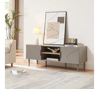 [en.casa] Meuble TV Support Télé avec 2 Compartiments de Rangement Ouverts et 2 Portes Passages de Câbles Intégrés Stable Élégant Salon Chambre Moderne Acier MDF 120 x 40 x 45 cm Gris