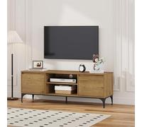 [en.casa] Meuble TV Support Télé avec 2 Compartiments de Rangement Ouverts et 2 Portes Passages de Câbles Intégrés Stable Élégant Salon Chambre Moderne Métal MDF 140 x 40 x 50 cm Effet Chêne Foncé