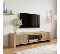 [en.casa] Meuble TV Support Télé avec 3 Compartiments de Rangement et 2 Portes Passages de Câbles Salon Chambre Peu Encombrant Stable Élégant Moderne MDF 150 x 40 x 40 cm Effet Chêne Moyennement Clair