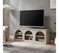 [en.casa] Meuble TV Support Télé avec 6 Compartiments de Rangement Ouverts et 2 Passages de Câbles Intégrés Stable Élégant Salon Chambre Panneau de Particules MDF 140 x 38 x 48 cm Gris