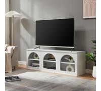 [en.casa] Meuble TV Support Télé avec 6 Compartiments de Rangement Ouverts et 2 Passages de Câbles Intégrés Stable Élégant Salon Chambre Panneau de Particules MDF 140 x 38 x 48 cm Blanc