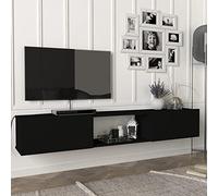 [en.casa] Meuble TV Support Télé avec Compartiments Fermés et Ouverts Banc Télévision avec Espace de Rangement pour Console Jeux Salon Chambre Panneau de Particules 180 x 31 x 30 cm Noir