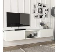 [en.casa] Meuble TV Support Télé avec Compartiments Fermés et Ouverts Banc Télévision avec Espace de Rangement pour Console Jeux Salon Chambre Panneau de Particules 180 x 31 x 30 cm Blanc