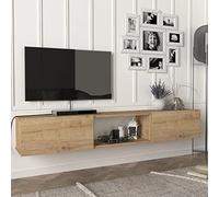 [en.casa] Meuble TV Support Télé avec Compartiments Fermés et Ouverts Banc Télévision avec Espace de Rangement pour Console Jeux Salon Chambre Panneau de Particules 180 x 31 x 30 cm Effet Chêne