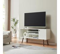 [en.casa] Meuble TV Support Télé Moderne avec Compartiments Ouverts et 1 Porte Passages de Câbles Intégrés Stable Élégant Salon Chambre Moderne Panneau de Particules 130 x 40 x 66 cm Blanc