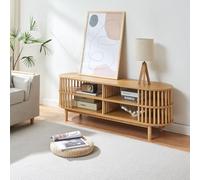 [en.casa] Meuble TV Support Télé sur Pieds avec 4 Compartiments de Rangement Scandinave Passages de Câbles Salon Chambre Peu Encombrant Stable Élégant Moderne Bambou MDF 140 x 40 x 50 cm Naturel