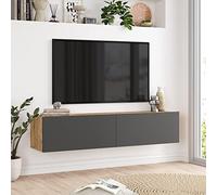 [en.casa] Meuble TV Support Télé Suspendue au Mur avec Compartiments de Rangement Banc Télévision Flottante pour Salon Chambre Panneau de Particules 30 x 140 x 32 cm Effet Chêne Rustique Anthracite