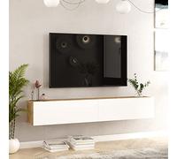 [en.casa] Meuble TV Support Télé Suspendue au Mur avec Compartiments de Rangement Banc Télévision Flottante pour Salon Chambre Panneau de Particules 30 x 180 x 32 cm Effet Chêne Rustique Blanc