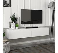 [en.casa] Meuble TV Support Télé Suspendue au Mur avec Compartiments de Rangement Banc Télévision Moderne Flottante pour Salon Chambre Panneau de Particules 135 x 31 x 25 cm Blanc