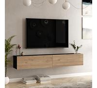 [en.casa] Meuble TV Support Télé Suspendue au Mur avec Compartiments de Rangement Banc Télévision Moderne Flottante pour Salon Chambre Panneau de Particules 30 x 180 x 32 cm Noir Effet Chêne