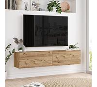 [en.casa] Meuble TV Support Télé Suspendue au Mur avec Compartiments de Rangement Banc Télévision Moderne Flottante pour Salon Chambre Panneau de Particules 30 x 140 x 32 cm Effet Chêne Rustique