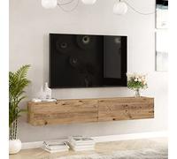 [en.casa] Meuble TV Support Télé Suspendue au Mur avec Compartiments de Rangement Banc Télévision Moderne Flottante pour Salon Chambre Panneau de Particules 30 x 180 x 32 cm Effet Chêne Rustique