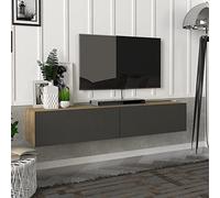 [en.casa] Meuble TV Support Télé Suspendue au Mur avec Compartiments de Rangement Banc Télévision Moderne Flottante pour Salon Chambre Panneau de Particules 135 x 31 x 25 cm Effet Chêne et Anthracite