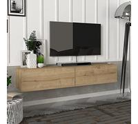 [en.casa] Meuble TV Support Télé Suspendue au Mur avec Compartiments de Rangement Banc Télévision Moderne Flottante pour Salon Chambre Panneau de Particules 135 x 31 x 25 cm Effet Chêne