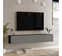 [en.casa] Meuble TV Support Télé Suspendue au Mur avec Compartiments de Rangement Banc Télévision Moderne Flottante pour Salon Chambre Panneau de Particules 30 x 180 x 32 cm Noir Effet Béton