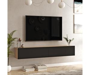 [en.casa] Meuble TV Support Télé Suspendue au Mur avec Compartiments de Rangement Banc Télévision Moderne Flottante pour Salon Chambre Panneau de Particules 30 x 180 x 32 cm Effet Chêne Noir
