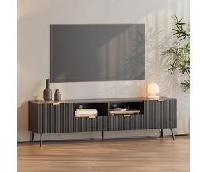 [en.casa] Meuble TV sur Pieds avec 2 Portes d'Armoire et 1 Tiroir Compartiments de Rangement Banc Télé avec Passage de Câbles pour Salon Panneau de Particules Métal 180 x 40 x 51 cm Noir