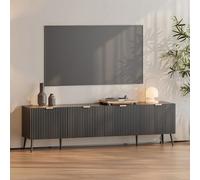 [en.casa] Meuble TV sur Pieds avec 4 Portes d'Armoire Compartiments de Rangement Fermés Banc Télé avec Passage de Câbles Moderne pour Salon Panneau de Particules Métal 180 x 35 x 51 cm Noir