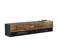 [en.casa] Meuble TV Suspendu Halmstad 140 x 31 x 30 cm Noir Chêne Foncé | Mural, 2 compartiments, Abattants, Séjour, Élégant