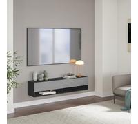 [en.casa] Meuble TV Suspendu Halmstad 140 x 31 x 30 cm Noir Effet Béton | Mural, 2 compartiments, Abattants, Séjour, Élégant