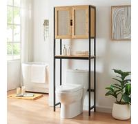 [en.casa] Meuble WC Au-Dessus des Toilettes ou Lave-Linge Armoire de Stockage Étagère Réglable Rangement de Salle de Bain à 2 Portes Placard MDF Bambou 172 x 63 x 27 cm Noir Naturel