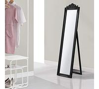 [en.casa] Miroir de Grande Taille sur Pied Miroir Psyché Inclinable Solide Cadre Style Baroque Classique Entrée Dressing Salon Bois d'Eucalyptus 160 x 40 cm Noir Mat