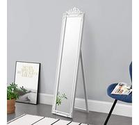 [en.casa] Miroir de Grande Taille sur Pied Psyché Inclinable Solide Cadre Style Baroque Bois d'Eucalyptus 160 x 40 cm Blanc Mat
