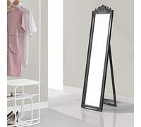 [en.casa] Miroir de Grande Taille sur Pied Psyché Inclinable Solide Cadre Style Baroque Bois d'Eucalyptus 160 x 40 cm Gris Foncé