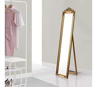 [en.casa] Miroir de Grande Taille sur Pied Psyché Inclinable Solide Cadre Style Baroque Bois d'Eucalyptus 160 x 40 cm Doré