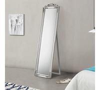 [en.casa] Miroir de Grande Taille sur Pied Psyché Inclinable Solide Cadre Style Baroque Bois d'Eucalyptus 160 x 40 cm Argenté