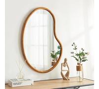 [en.casa] Miroir Mural Asymètrique pour Salon Chambre Bureau Salle de Bain Miroir Design de Forme Irréguilère avec Cadre en Bois de Paulownia MDF 75 x 55 cm Effet Chêne