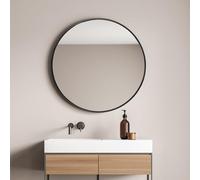 [en.casa] Miroir Mural Design Glace de Forme Ronde Cadre en Aluminium Diamètre 60 cm Noir Mat