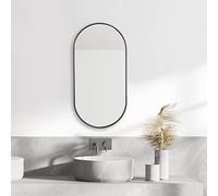 [en.casa] Miroir Mural Design Simple Industriel Cadre Ovale pour Chambre Salle de Bain Entrée Salon Aluminium 30 x 60 cm Noir Mat
