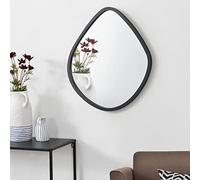 [en.casa] Miroir Mural Design Stylé Forme Arrondie et Moderne pour Salle de Bain Entrée Salon Chambre MDF 64 x 60 cm Noir Mat