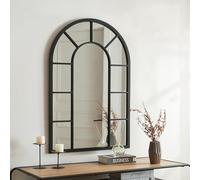 [en.casa] Miroir Mural en Forme de Fenêtre Miroir Arche Style Intemporel pour Salon Chambre Bureau Salle de Bain Entrée MDF 90 x 60 cm Noir