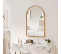 [en.casa] Miroir Mural Moderne avec Reflet Clair et sans Distorsion Cadre en Forme d'arc Décoratif Polyvalent Maquillage Salon Chambre Salle de Bains Couloir Bois de Paulownia MDF 90 x 60 cm Naturel